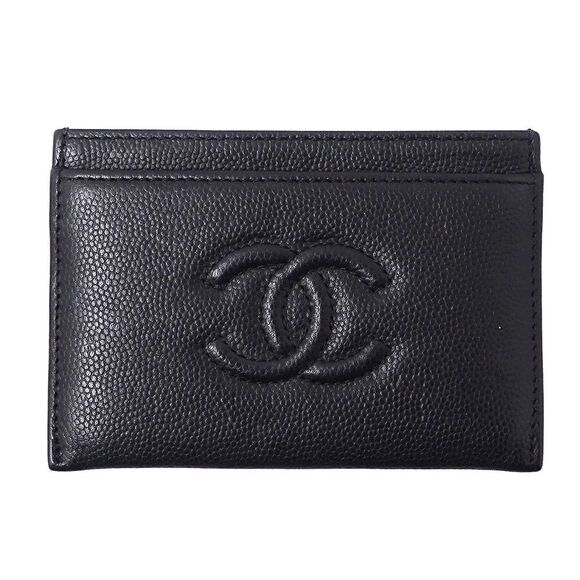 Chanel Card Case Wo Men's Caviar Skin Black Business Card Holder Commuter - Picture 1 of 9
